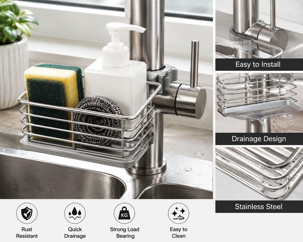Stainless Steel Faucet Sponge Holder Storage Rack
