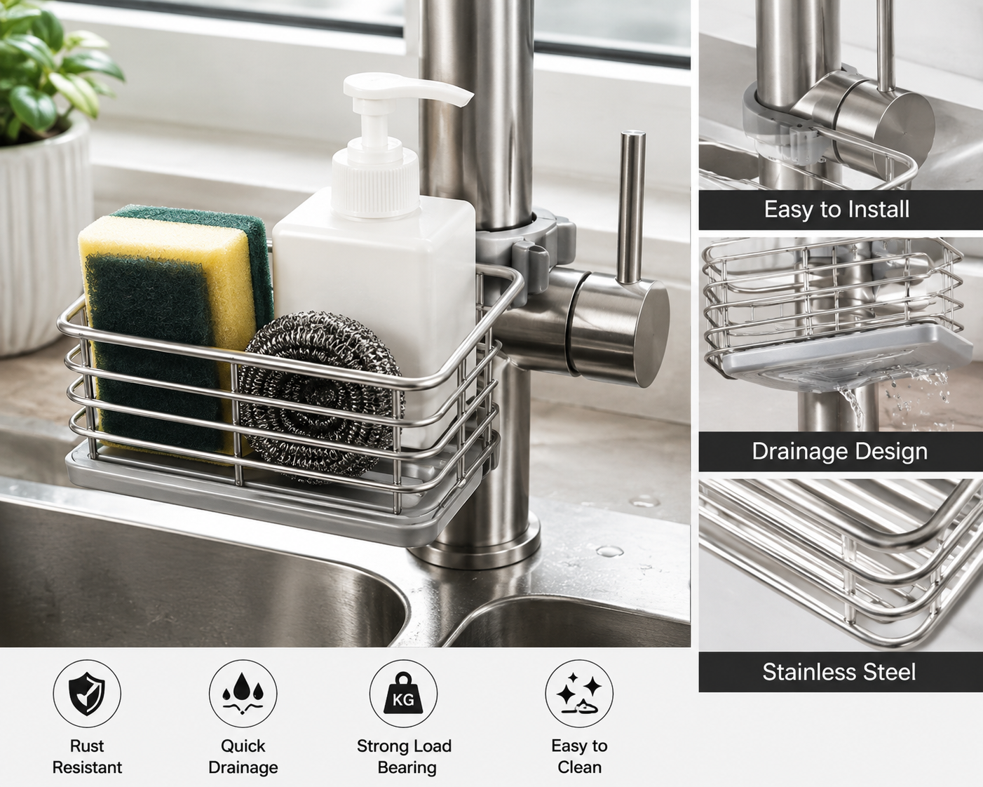 Stainless Steel Faucet Sponge Holder Storage Rack