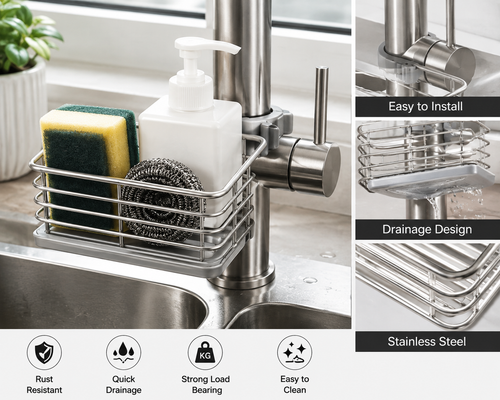 Stainless Steel Faucet Sponge Holder Storage Rack